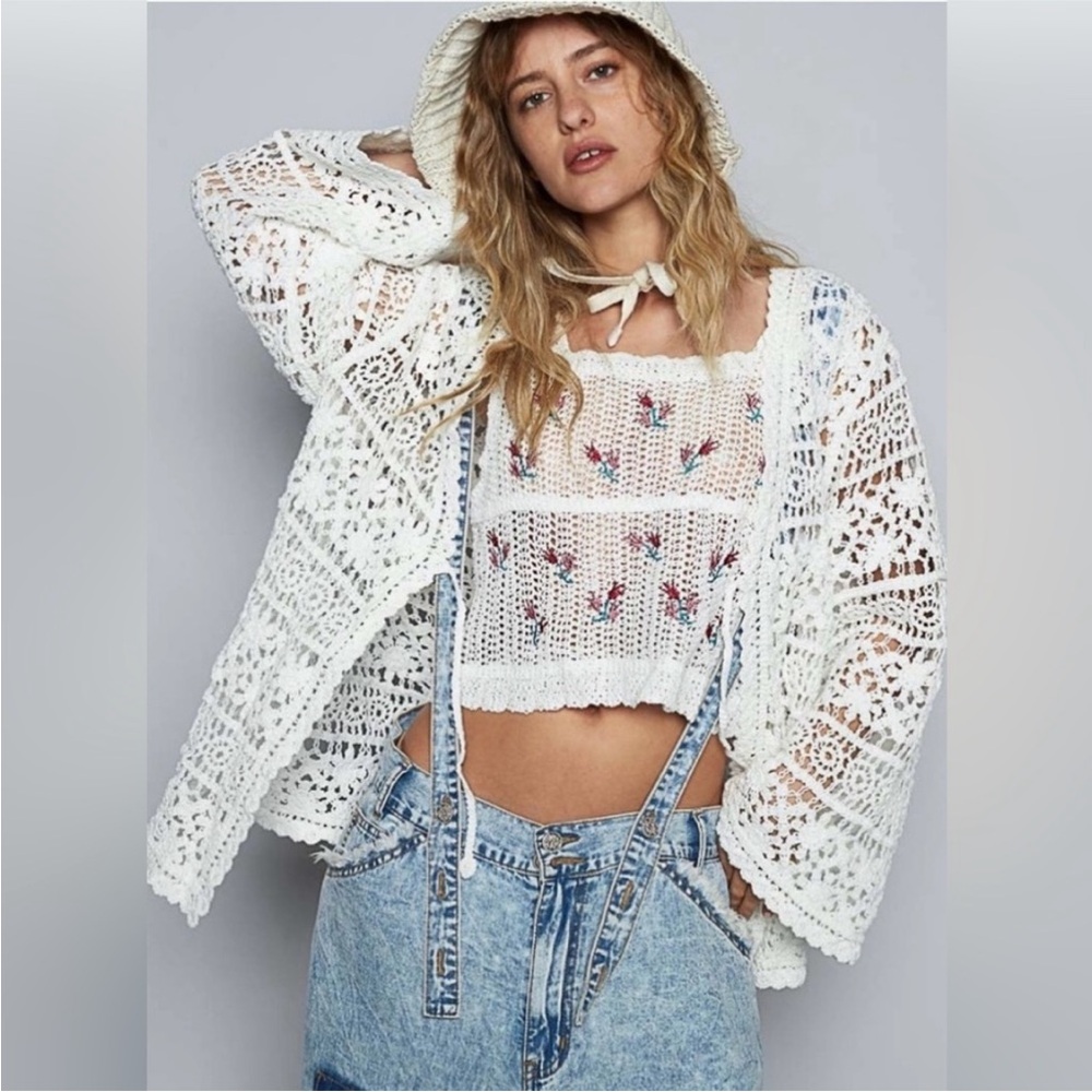 NWOT POL White Crochet Cardigan - Picture 3 of 4